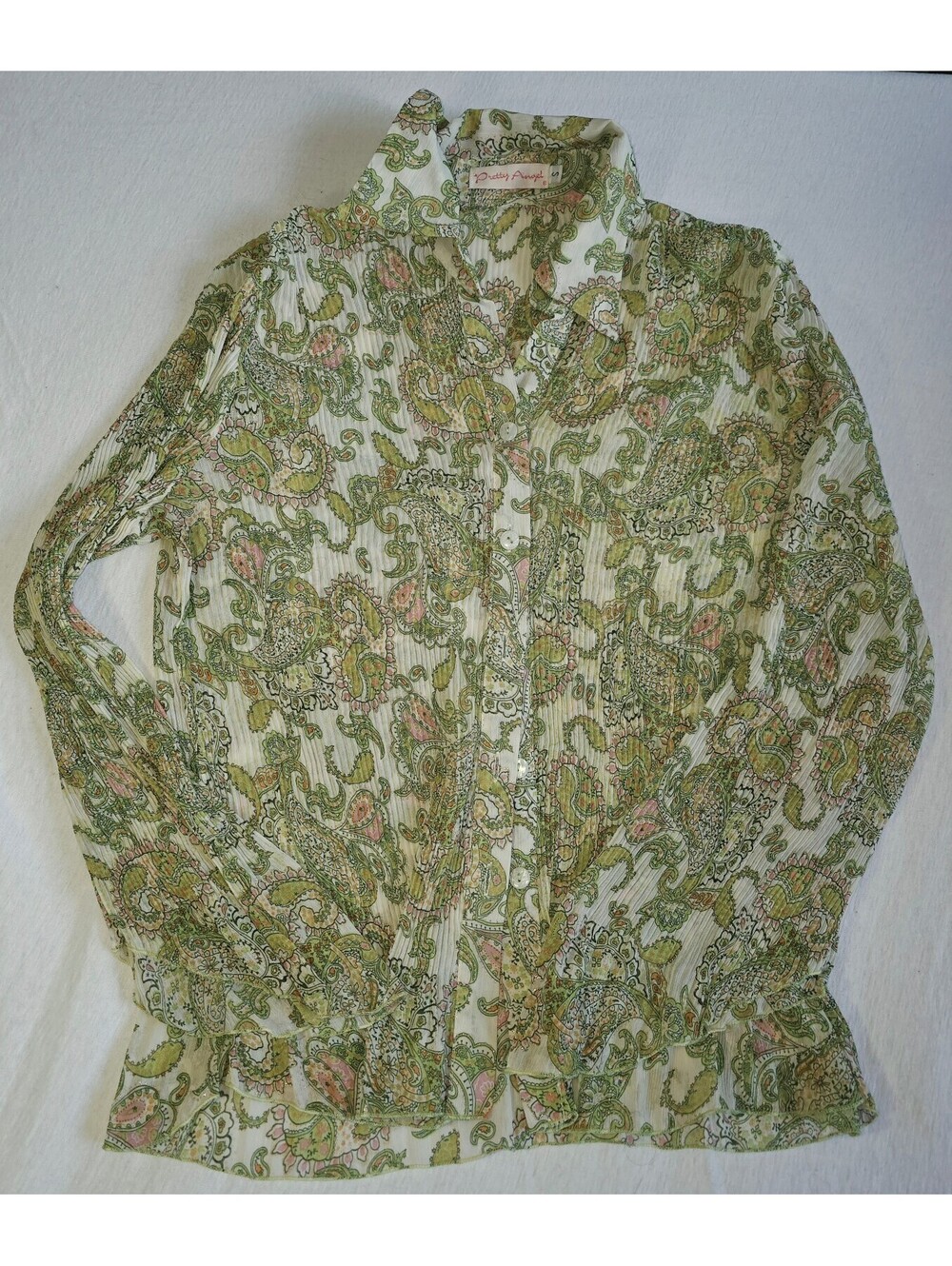Vintage pretty angel crinkle pleat Paisley blouse size small